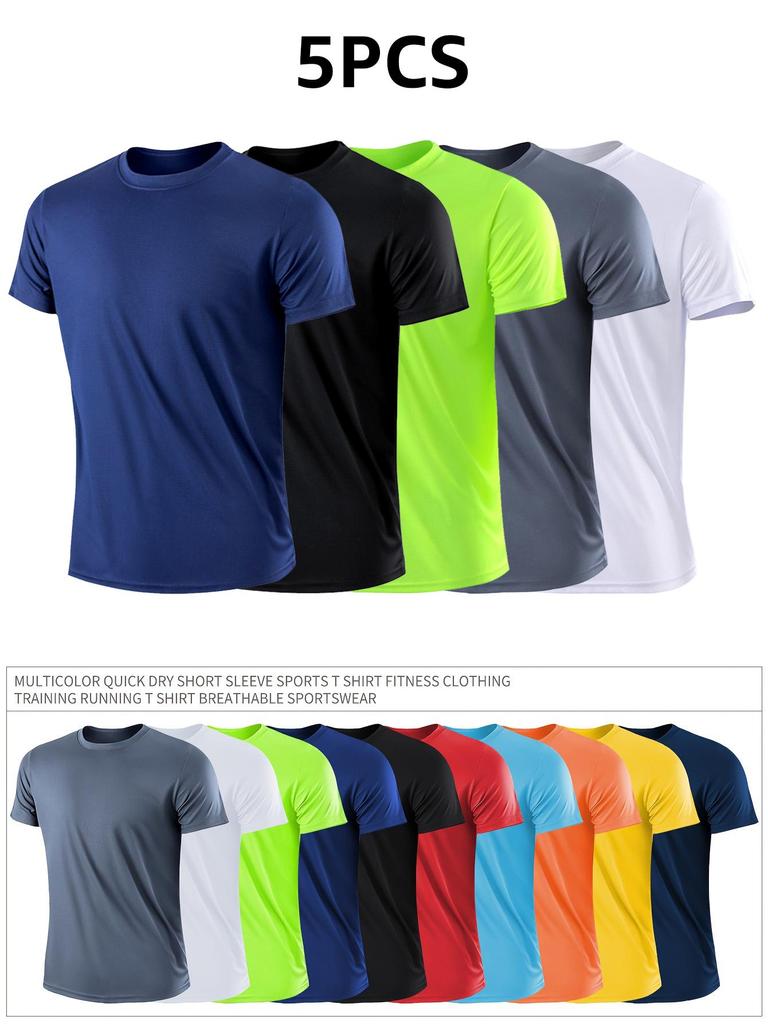 5PCS/Set Men's Casual Breathable Quick-Dry Short Sleeve Sports T-Shirts