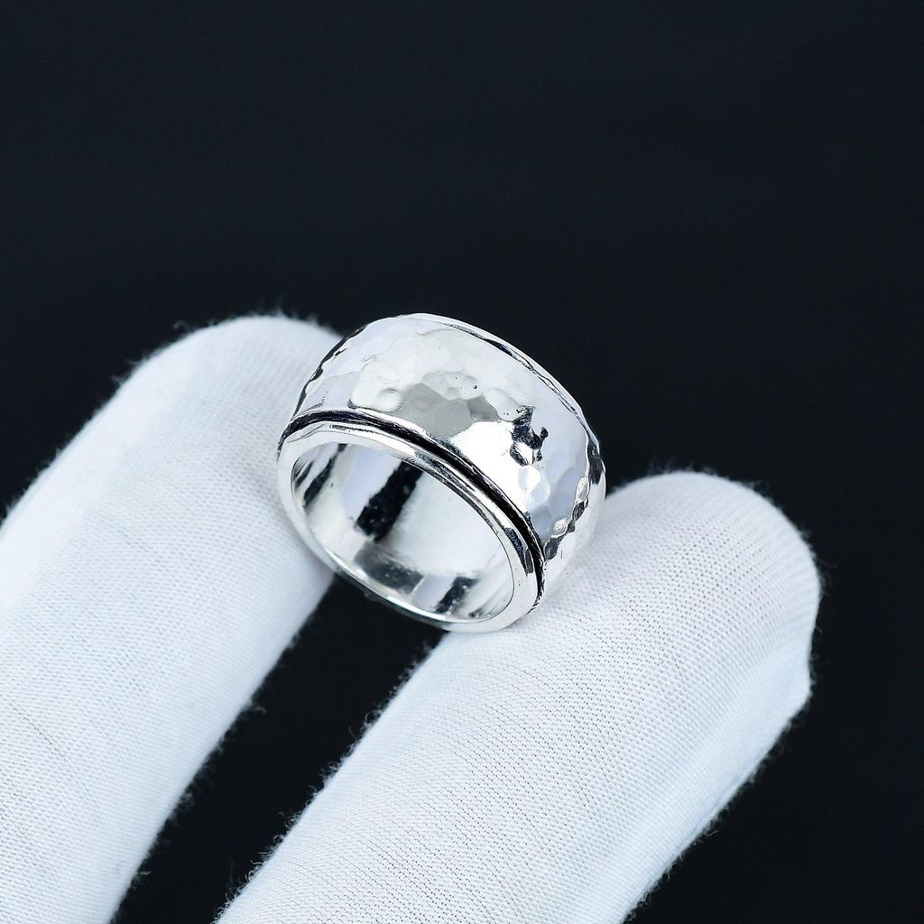 Кольцо-банда с цветочным дизайном, Унисекс кольцо-спиннер, Медитативное кольцо-спиннер, Ювелирное изделие из стерлингового серебра 925 пробы, Подарок ручной работы, Кольцо обещания для девушки