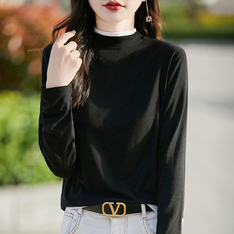 Осенний женский свитер с длинным рукавом и высоким круглым вырезом