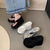 Internet Celebrity New Toe Slope Heel Thick Bottom Cool Slippers Women's Summer Wear Foot Clip 2025 High Heel Beach Flip Flops