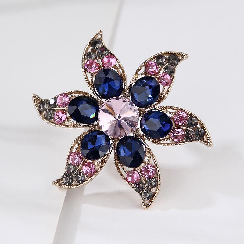 Luxury Vintage Crystal Color Gemstone Ribbon Flower Alloy Brooch Pin Corsage Accessories Brooch