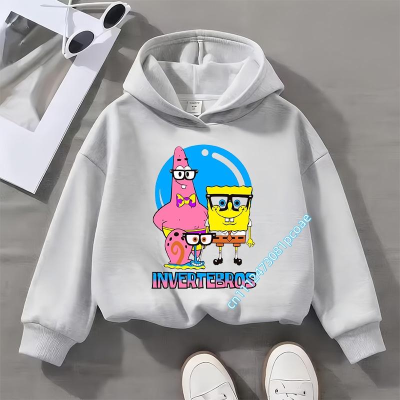 2026 Boy's sports shirt, SpongeBob girl's casual top, children's hooded shirt, long-sleeved cartoon print for autumn and winter