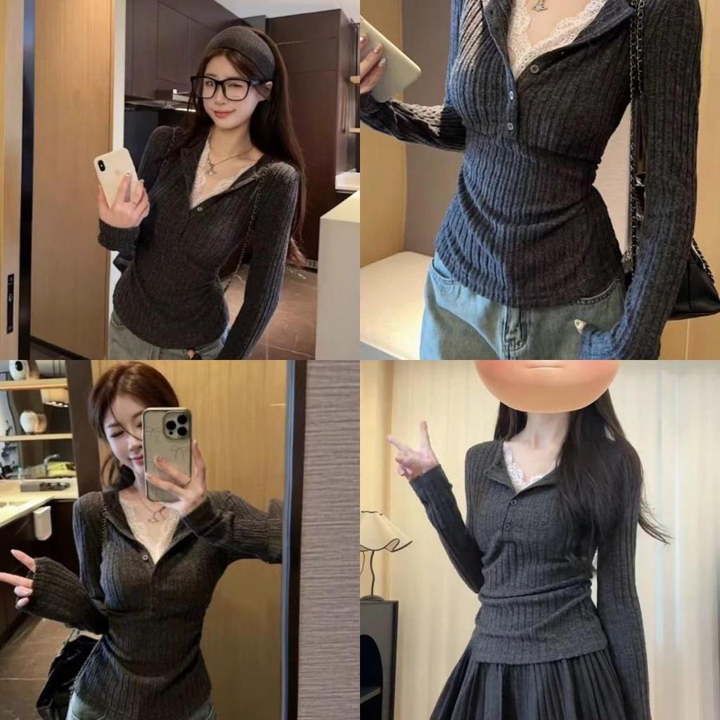 Two Piece Knit Sweater With Deep V Neck For Casual Office Wear