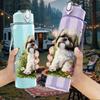 1PC Fluffy Puppy Dog Floral Surround Print 750ml Color Plastic Sports Water Bottle Leakproof Flip Straw Lid Suitable for Sports Office Home Use