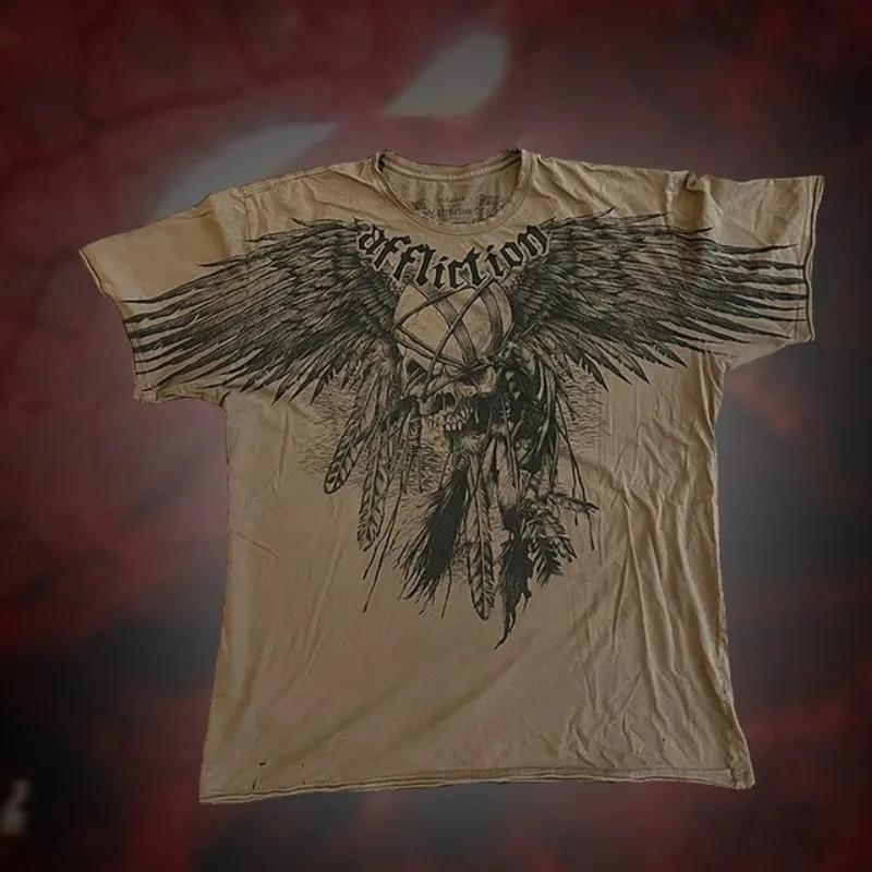 Футболка Flea Market Affliction Мужская Y2K Винтаж Мальчик Уличная мода Готика Оверсайз Короткий рукав Топ