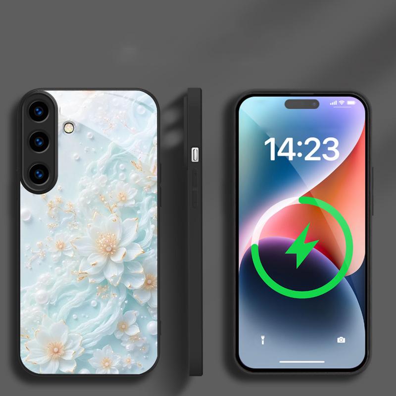 Красивые белые цветы, подходящие для Samsung Galaxy S26 Ultra S20 FE S21 S22+ 23 Plus S24 Ultra 25 Edge черный Стеклянный чехол для телефона