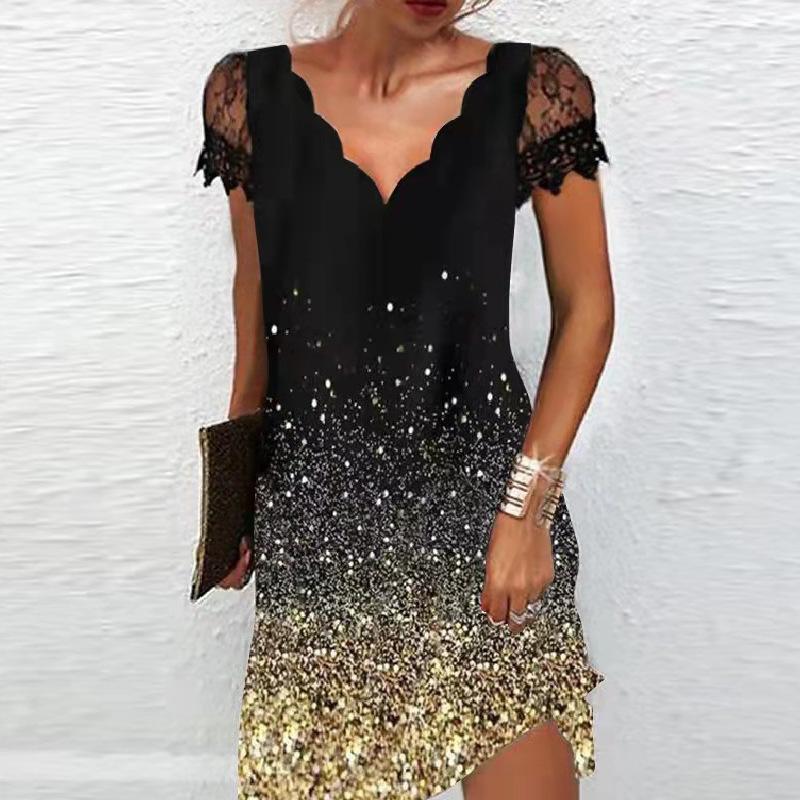 IHUASU Жен. По индивидуальному заказу С принтом Поп-волна V-образный вырез Кружева С короткими рукавами