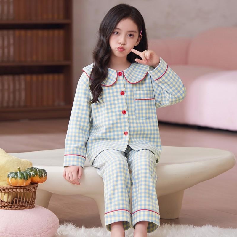 Girls Long Sleeve Cartoon Pajama Set Soft Warm Fleece Sleepwear Home Casual Wear