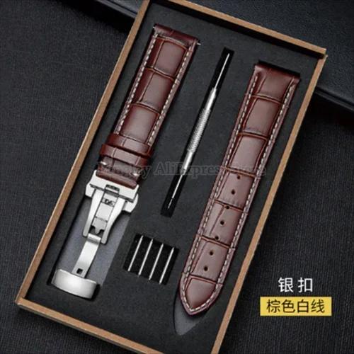 Watchband Genuine Leather Strap With Box Watch Band Butterfly Clasp Bracelet 14/16mm 18mm 20mm 21mm 22mm 24mm Wrist Band Watch Accessories