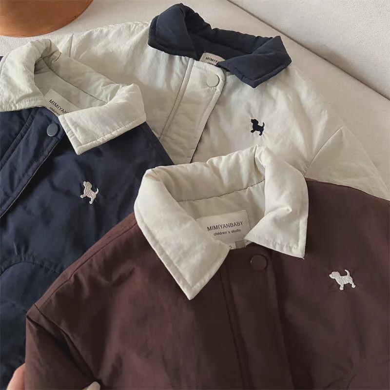 Детская бейсбольная куртка с рисунком щенка: Модные хлопковые пальто с лацканами для мальчиков и девочек - коллекция осень/зима 2025