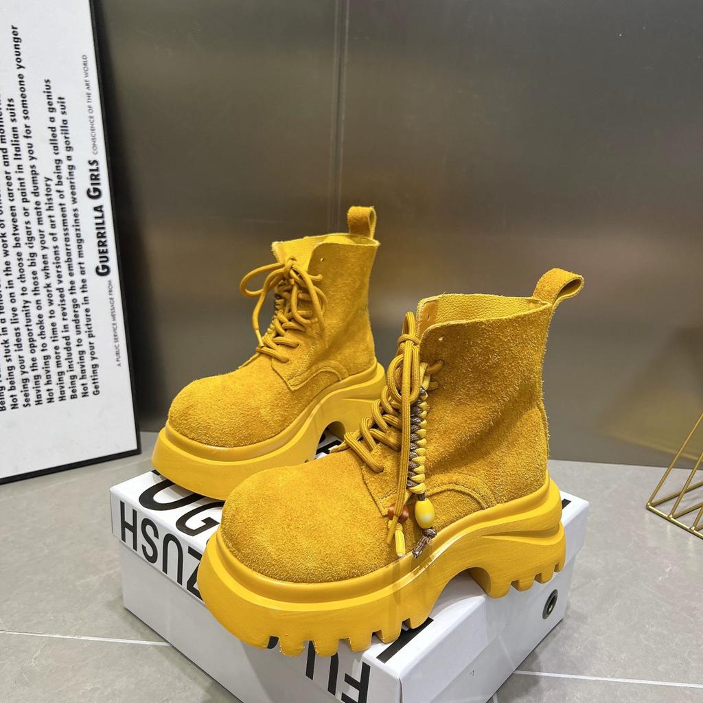 2025 осень новые матовые кожаные ботинки Мартин женская обувь платформа маффин круглый носок шнуровка повседневные ботинки-локомотивы короткие ботинки женские