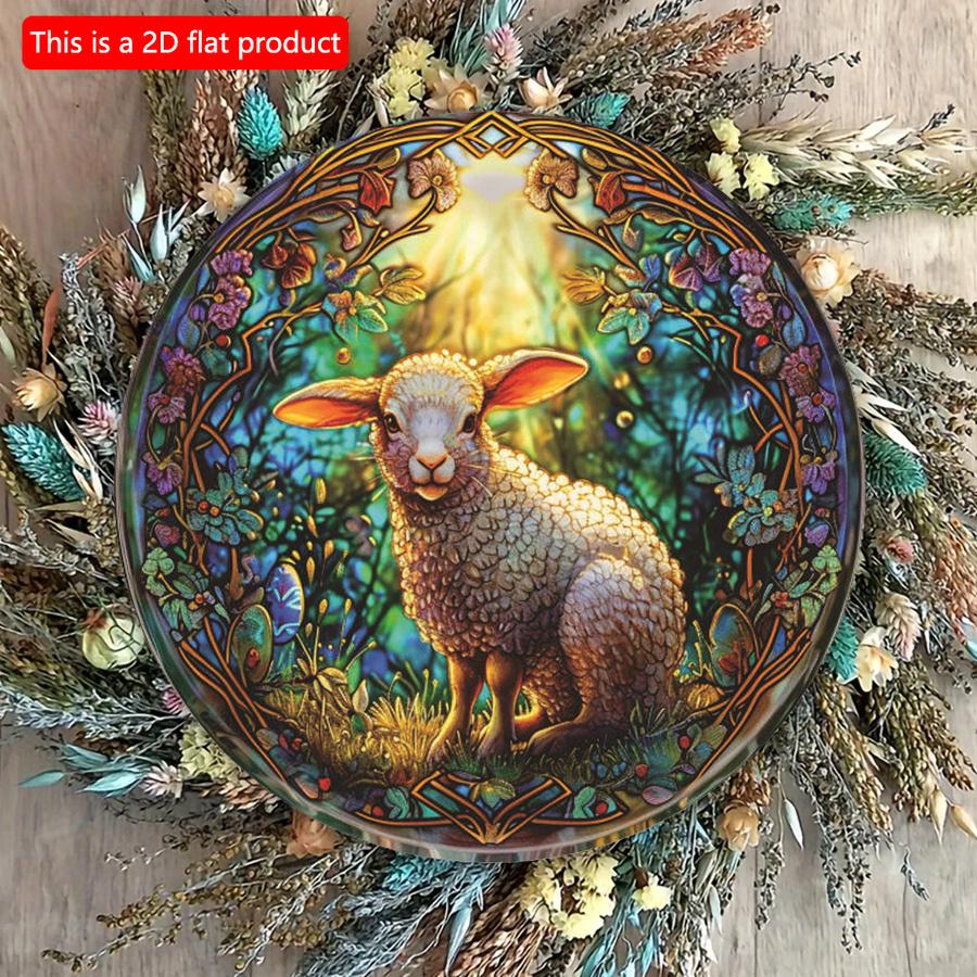 2D Flat 20cm Sheep Flowers Wooden Wall Hanging Decor - Green Universal Holiday Wooden Pendant, Home Decoration, Welcome Sign Party Decor, Wood Crafted