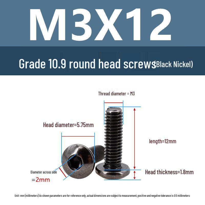 Yigu High-Strength Black Nickel Hex Socket Pan Head Machine Screw M3/M4