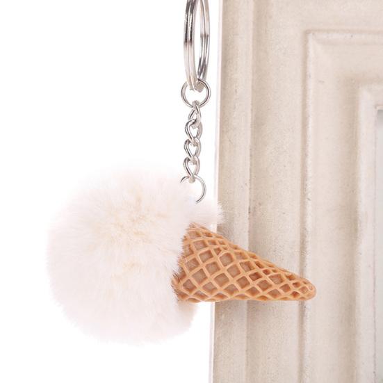 Fluffy Ice Cream Pompom Ball Charm Key Ring Holder Keychain Car Bag Pendant