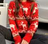 Foreign trade cross-border autumn and winter new Korean version of women's clothing loose couple Christmas tree deer thickened jacquard sweater