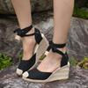 Модные эспадрильи на танкетке для женщин Лето 2025 Сандалии с закрытым носком и ремешком на щиколотке Сандалии-слингбэки Женские удобные повседневные сандалии на шнуровке