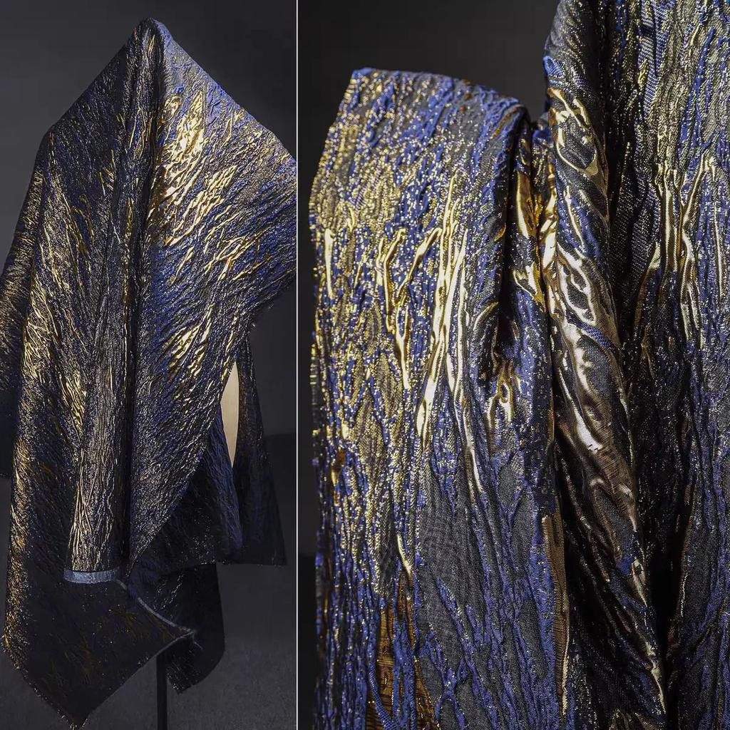 100x140 см креативный ретро-прожилки волнообразный позолоченный цветочный трехмерный флэш-тяжелая текстура силуэт дизайн одежды ткань