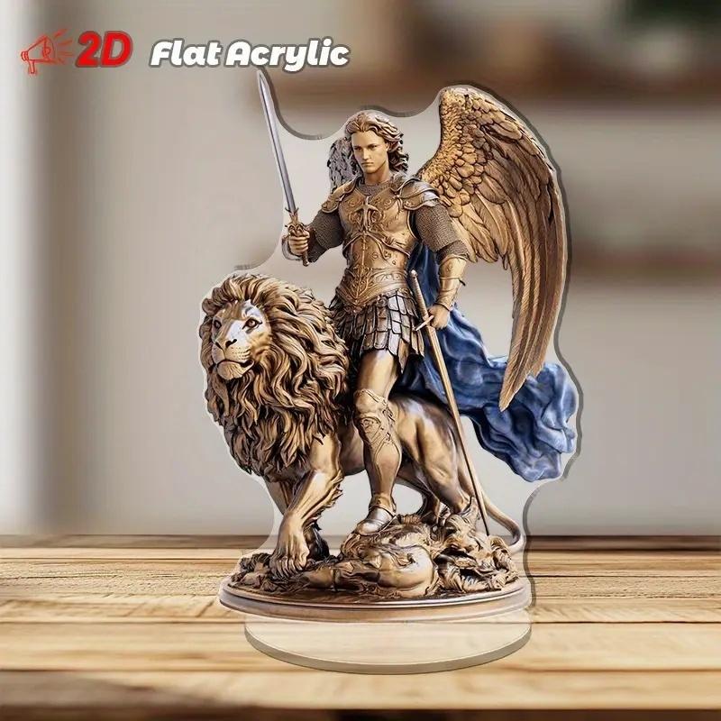 Golden Winged Archangel Michael 2D Flat Acrylic Stand Table Decoration,Home,Office,Cafe,room,Studio,Desktop Ornament Sign Gift