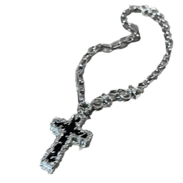 Женское ретро ожерелье с подвеской в виде креста из фольги - Хип-хоп крутая цепочка для свитера с нишевым дизайном.