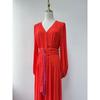 Export Single Vici Orange Chiffon Long Sleeves Red Dress Split Maxi Dress Desert Island Vacation Skirt