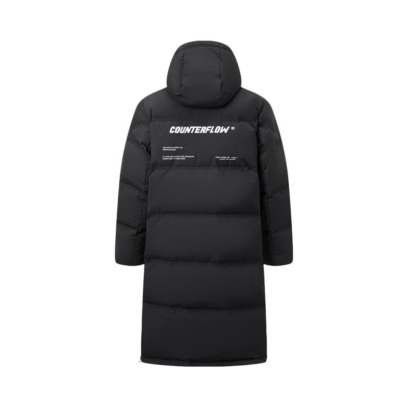 Li Ning CF Letter молния с капюшоном удобная дышащая длинная пуховая куртка унисекс верхняя одежда черный AYMU713-1