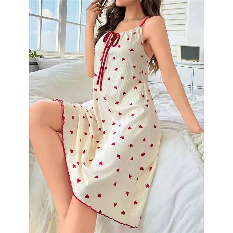 European and American new casual home suspender nightdress women's interest printing lace suspender dress