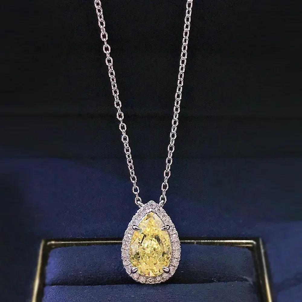 Women'S Sparkling Yellow Cubic Zirconia Necklace Luxury Fashion Jewelry For Wedding Anniversary Party Accessory Gift