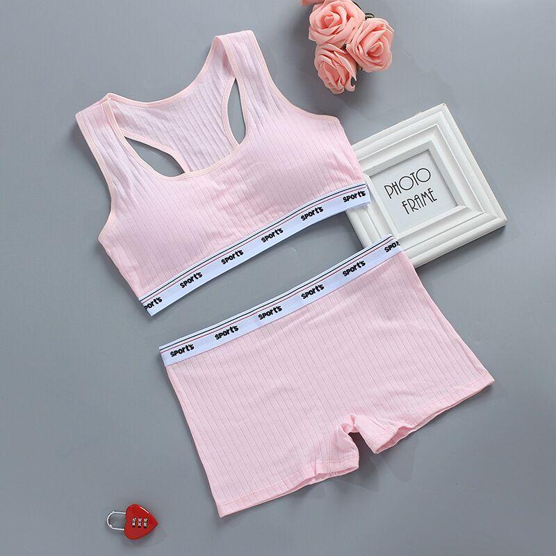 Комплект спортивного бюстгальтера для девочек-подростков, нижнее белье для спортзала, спортивный бюстгальтер без проводов для девочек, хлопок + трусики, 8-14 лет