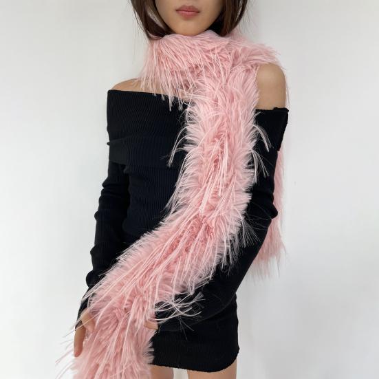Women Long Scarf Solid Color Thickened Imitation Mink Fur Velvet Decor Scarf Warm Thin Scarf Fashion Accessory