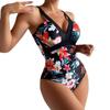 One Piece Women Swimwear Deep V Floral Print Swimsuit