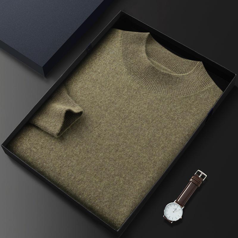 2023 Men's Plus Size Cashmere Sweater - Business Casual, Half-High Neck, Autumn/Winter Knit