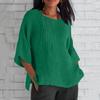 Women's Fashion Seven-Part Sleeve Pleated Round Neck Solid Colour Loose Casual Shirt Top