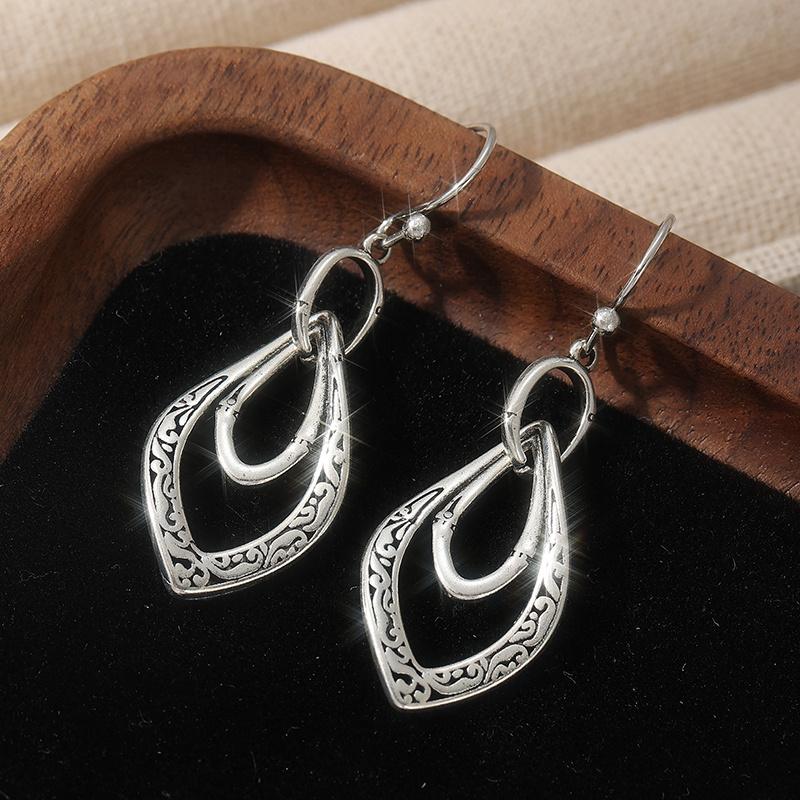 Винтажные серьги-подвески с полым резным узором с серебряным покрытием для женщин, геометрический этнический нерегулярный узор, ювелирные аксессуары, подарок