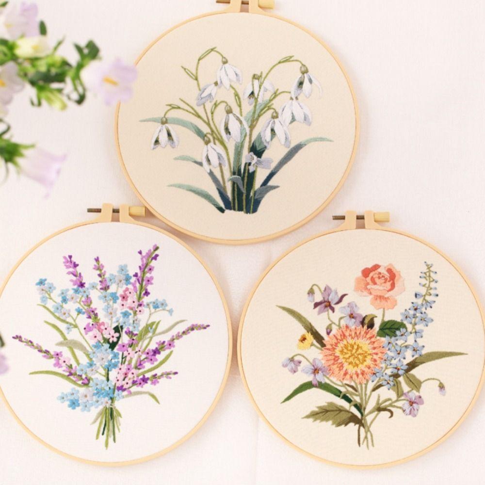With Floral Flower Patterns Embroidery Kit for Beginners Fabric Cross Stitch Kits Handmade Gift Home Decoration