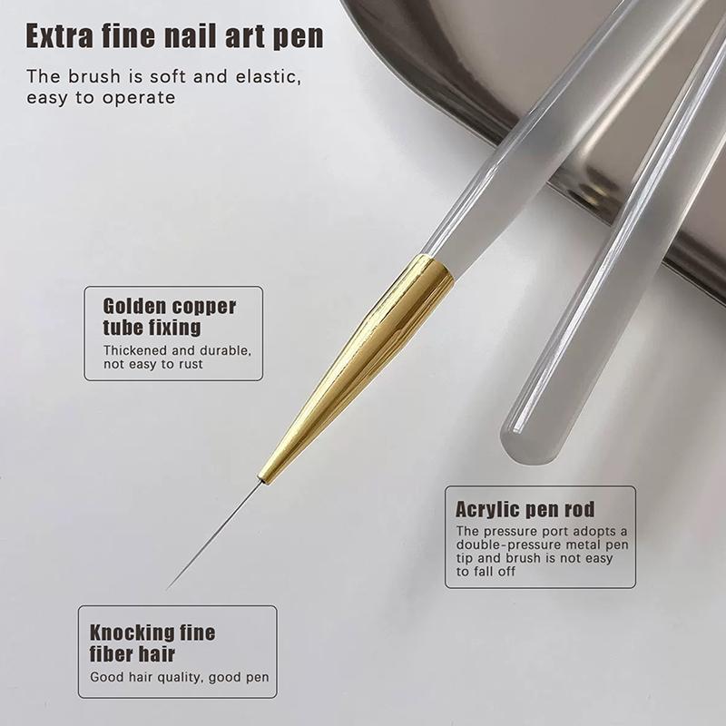 5Pcs Acrylic Handle Extremely Fine Nail Art Liner Pen Diy Painting Brush Drawing Lines Stripe Flower Painting Pen Uv Gel Brush