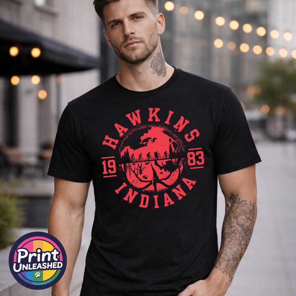 Hawkins 1983 Printed T-Shirt Stranger Things Vibrant Graphic Print Teen Adult UK