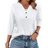 Women's T Shirt Solid Color Button 3/4 Sleeve Daily Weekend Fashion Basic V- Neck Regular Top
