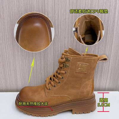 Кожаные большие желтые ботинки женские 2025 осень и зима новые ретро толстый каблук ботинки Мартина британский стиль тонкие короткие ботинки универсальные женские ботинки