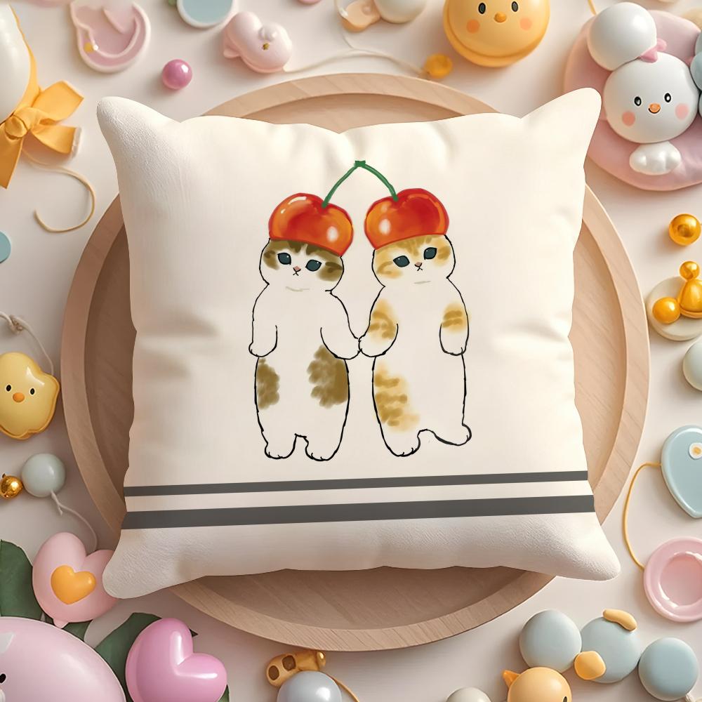 Cute Cat Cartoon Animal Cushion Cover Short Plush DoubleSided Printing Home Machine Washable in Warm Winter Pillow Cover