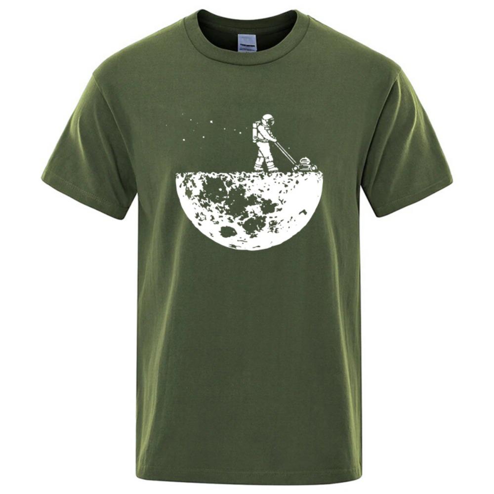Men's T-shirt High-quality Moon Clean Printing Casual Cool Loose O-neck Men's T-shirt Hip-hop T-shirt
