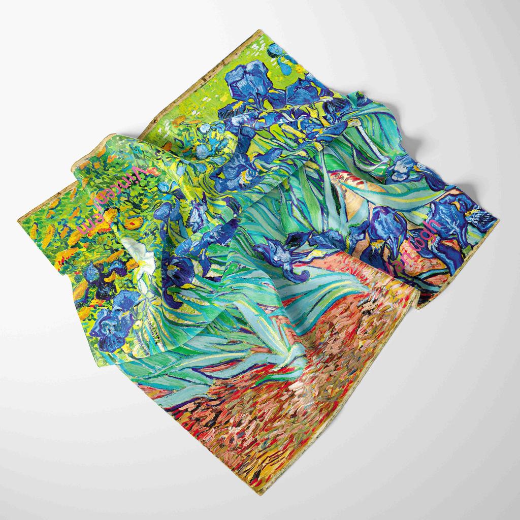 2025 Oil Painting Silk Scarf For Women New Print Female Foulard Scarfs Handle Kerchief Fashion Head Foulard Square Scarves