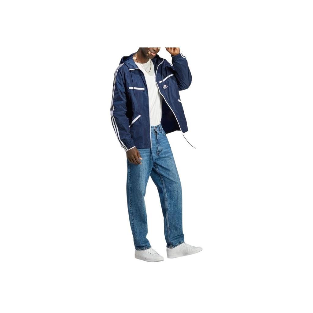 Adidas Оригинальная куртка на молнии с капюшоном и вышивкой трилистника, мужские куртки синего цвета IB9961