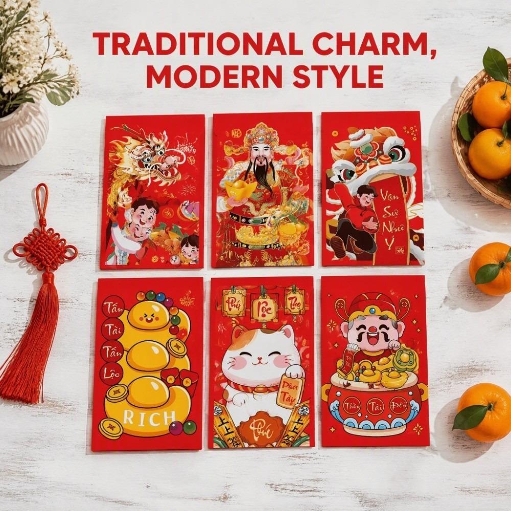 6pcs Colorful Goat Pattern Spring Festival Lucky Money Bag Blessings Printing Hongbao Gift