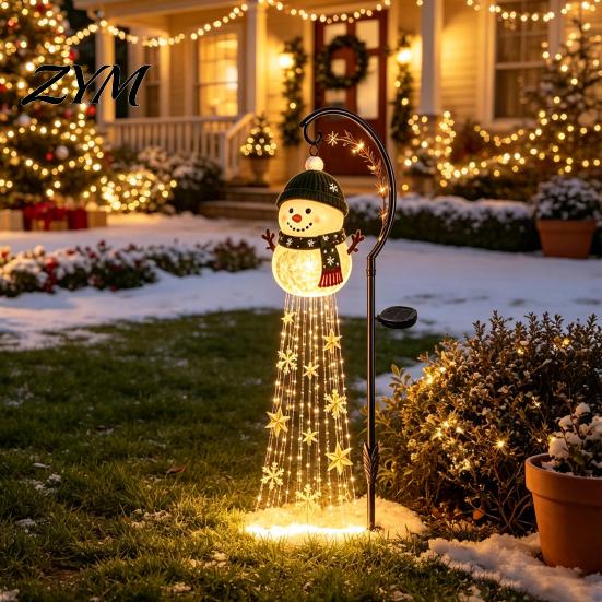 Warm White Hanging String Lights Solar Powered Christmas Garden Light, Outdoor Metal Stake Automatic Charging Patio Star Snowflake Waterfall