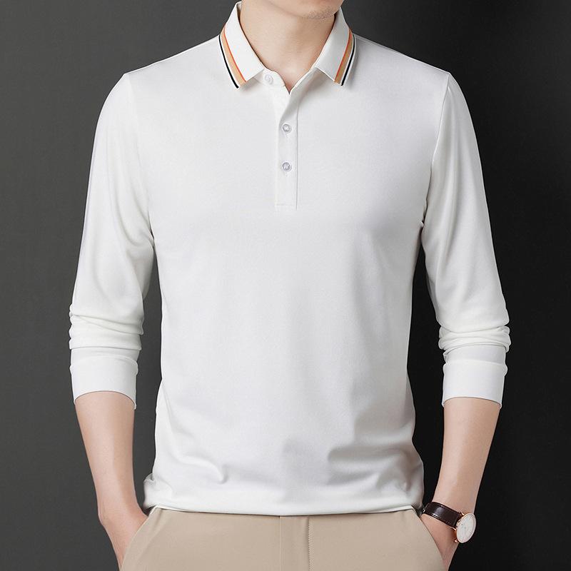 Мужская футболка с длинным рукавом, осенний новый стиль, для молодежи и мужчин среднего возраста, деловая свободная рубашка поло, футболка с лацканами, мужская одежда