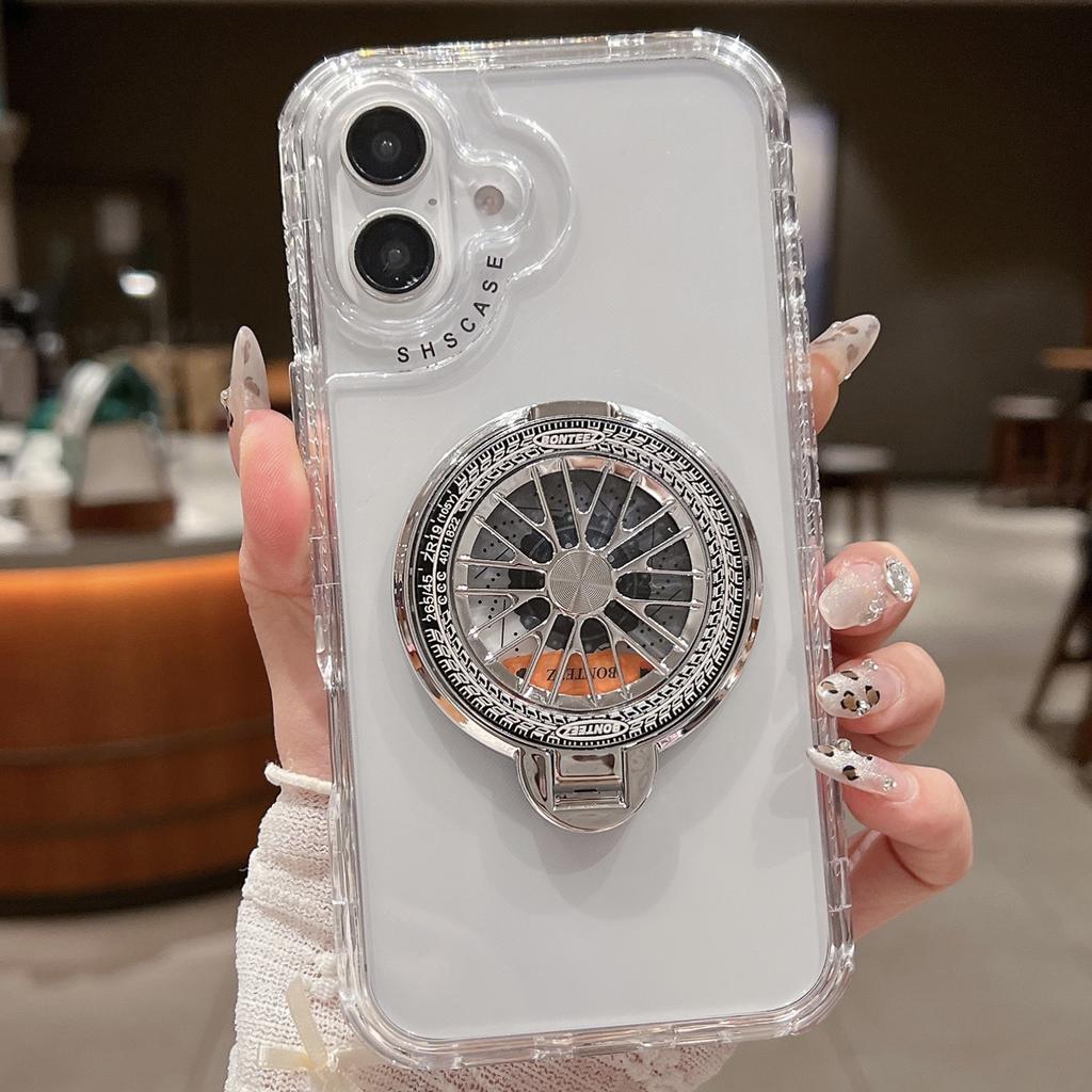 For iPhone 16 Plus Clear Case Compatible with MagSafe Gyro Design PC + TPU Phone Cover with Kickstand
