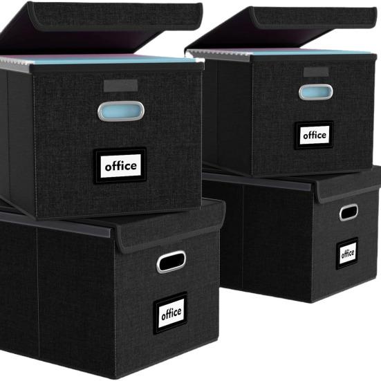 File Storage Box with Lid Hanging Office Document Organizer Metal Handle Legal Letter Size Foldable File Storage Bin