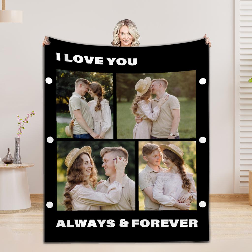 2026 Custom 4 Photos Flannel Blanket I Love You Soft Blanket For Sofa Camping Nap Leisure Blankets Birthday Gifts For Home Decor