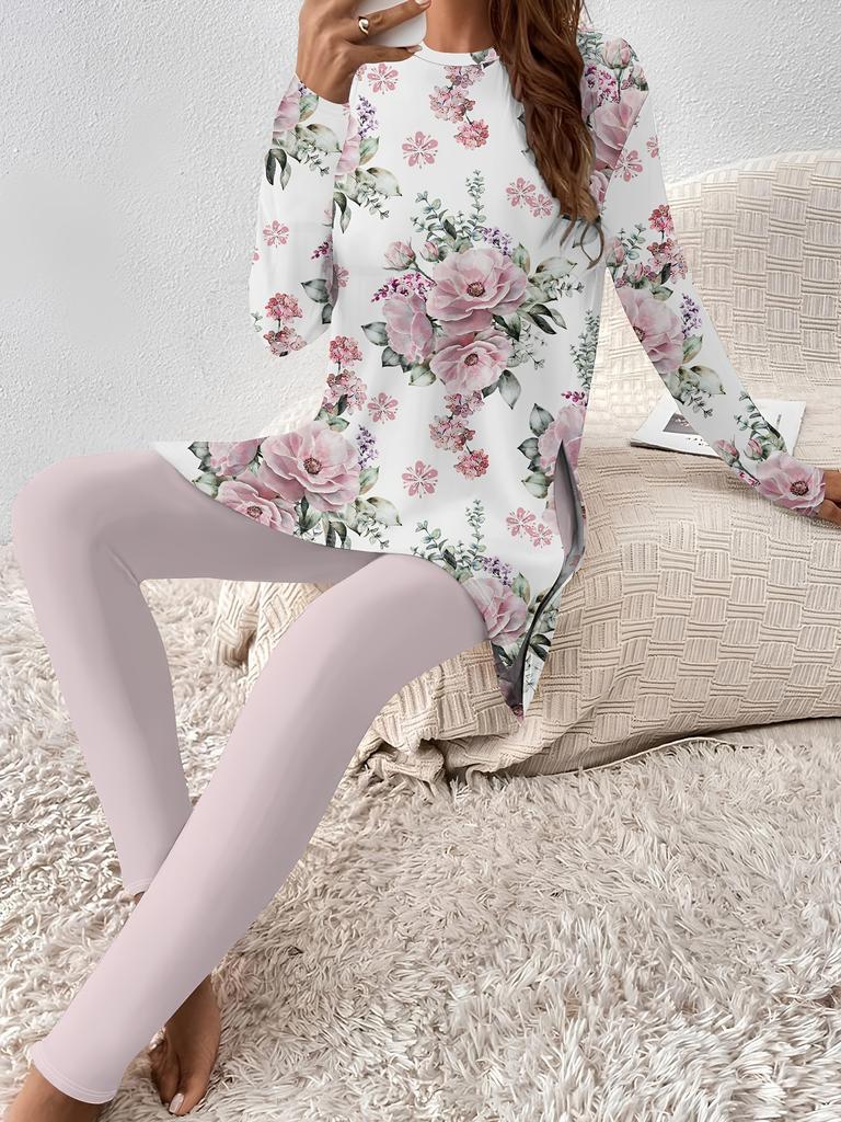 Комплект с длинным рукавом и круглым вырезом, облегающий, спортивный, с ретро-принтом, облегающий комплект для йоги, брюки