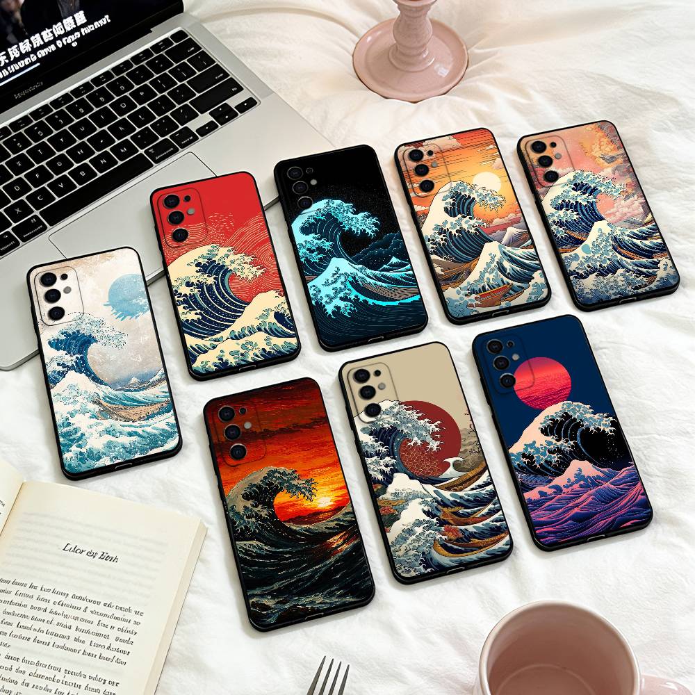 Японская Укиё-э Морские Волны Чехол для Телефона Для Samsung S25,24,23,22,30,21,10,9,Ultra,Plus,Lite,FE,4,5 G Мягкий Черный Чехол